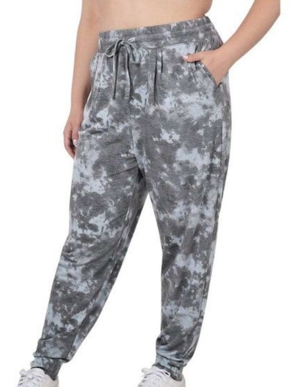 Zenana French Terry Tie Dye Drawstring Jogger 1X (818BG)